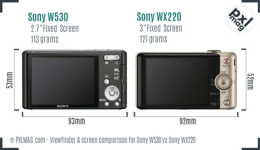 Sony W530 vs Sony WX220 Screen and Viewfinder comparison