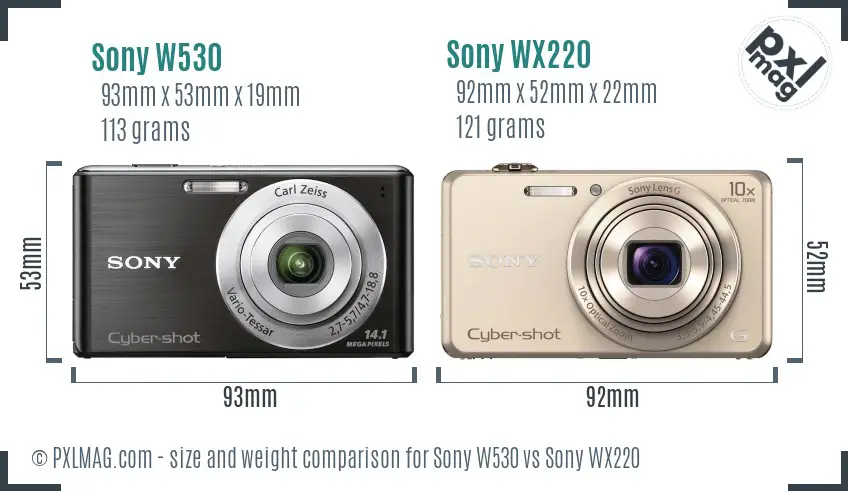 Sony W530 vs Sony WX220 size comparison