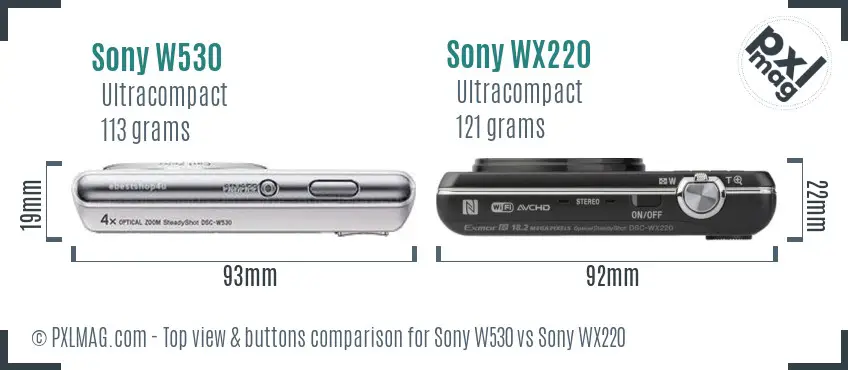 Sony W530 vs Sony WX220 top view buttons comparison