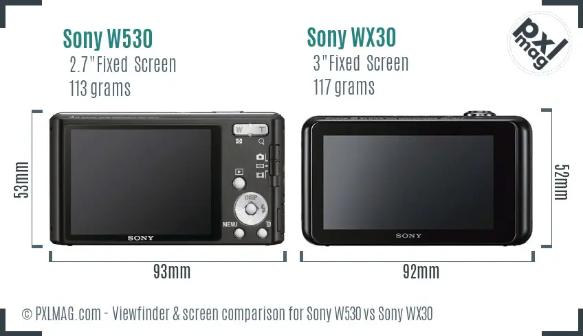 Sony W530 vs Sony WX30 Screen and Viewfinder comparison