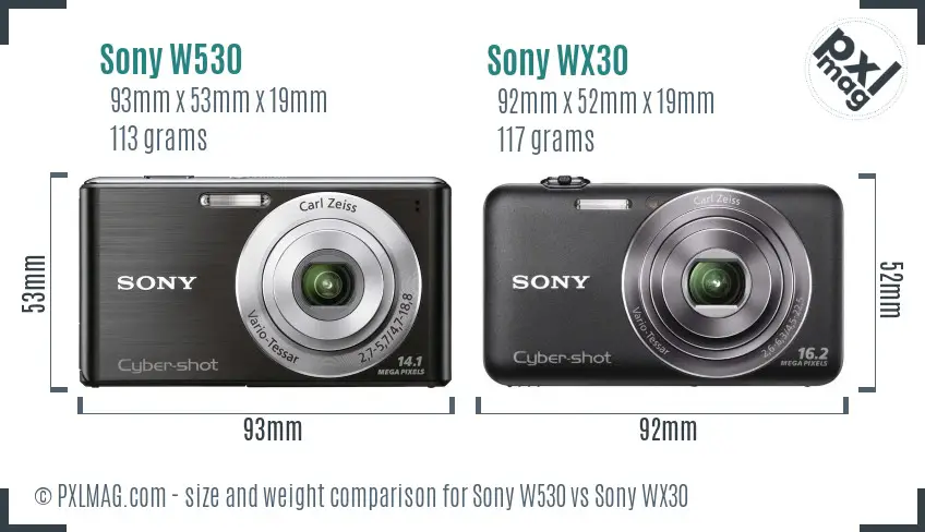 Sony W530 vs Sony WX30 size comparison