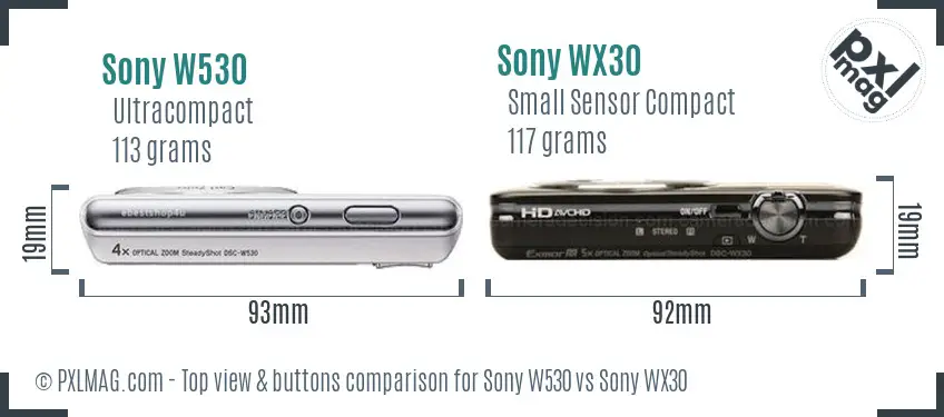 Sony W530 vs Sony WX30 top view buttons comparison