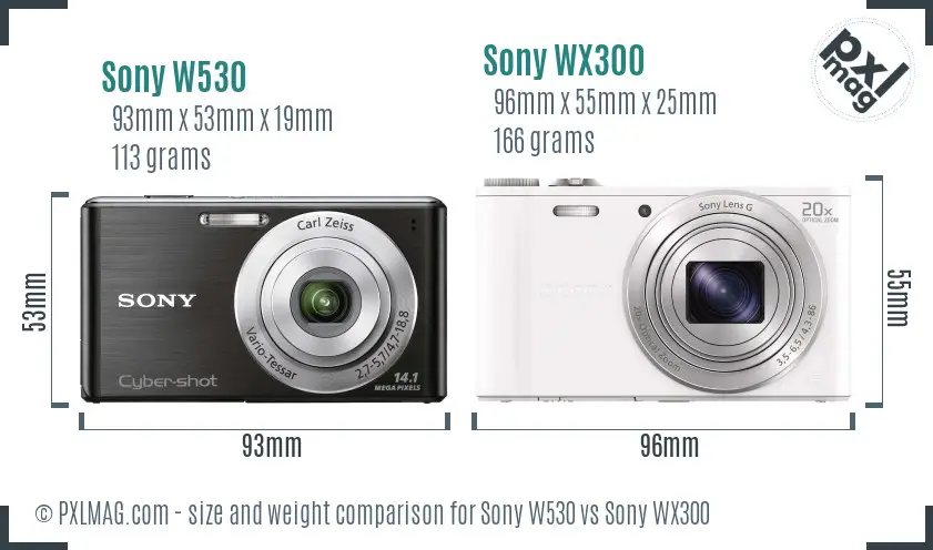 Sony W530 vs Sony WX300 size comparison