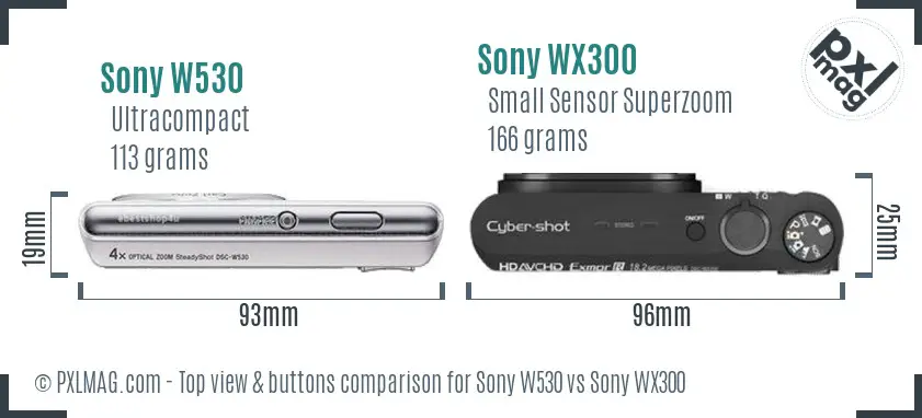 Sony W530 vs Sony WX300 top view buttons comparison