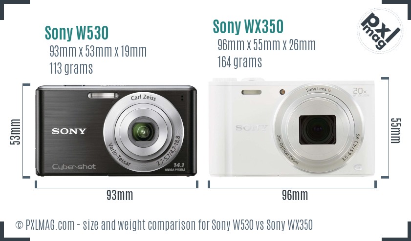 Sony W530 vs Sony WX350 size comparison