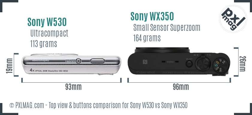 Sony W530 vs Sony WX350 top view buttons comparison