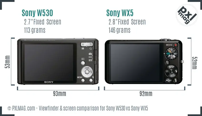Sony W530 vs Sony WX5 Screen and Viewfinder comparison