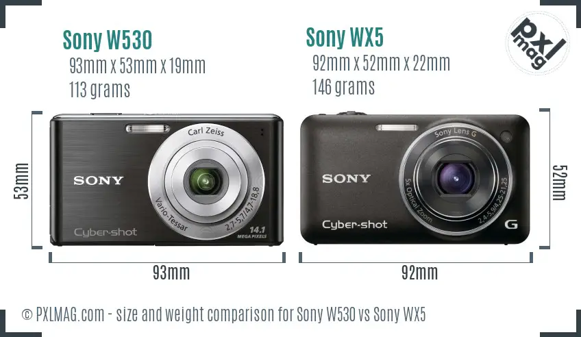 Sony W530 vs Sony WX5 size comparison