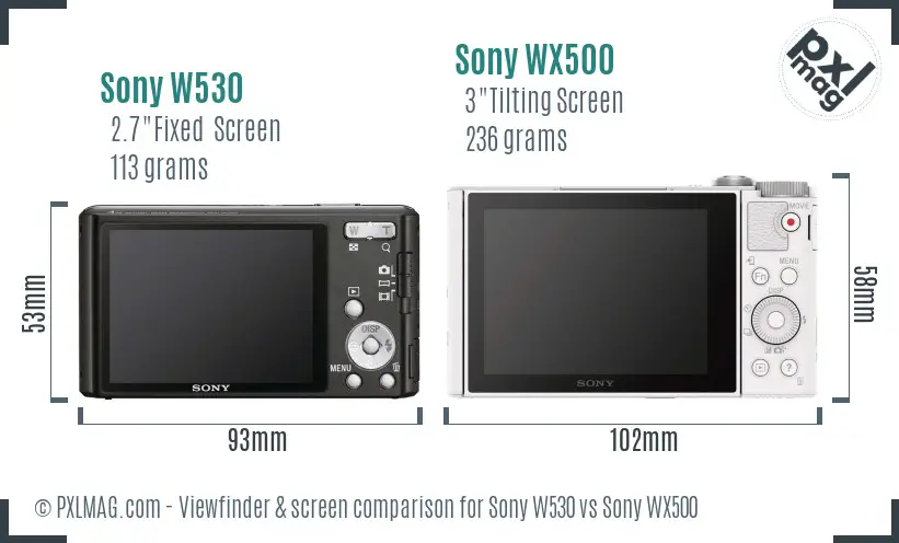 Sony W530 vs Sony WX500 Screen and Viewfinder comparison