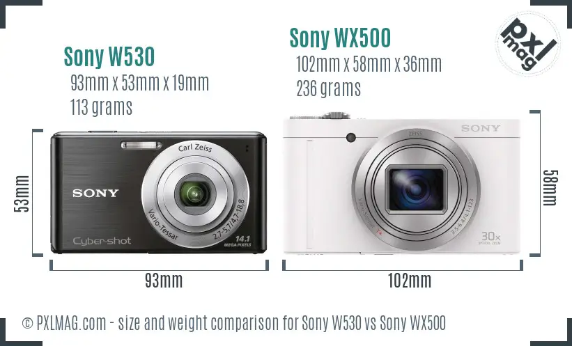 Sony W530 vs Sony WX500 size comparison