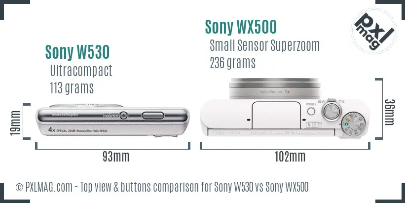 Sony W530 vs Sony WX500 top view buttons comparison
