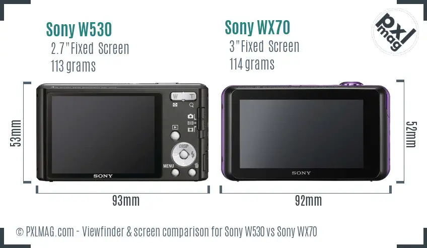 Sony W530 vs Sony WX70 Screen and Viewfinder comparison