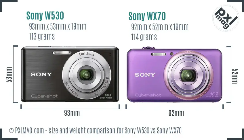 Sony W530 vs Sony WX70 size comparison