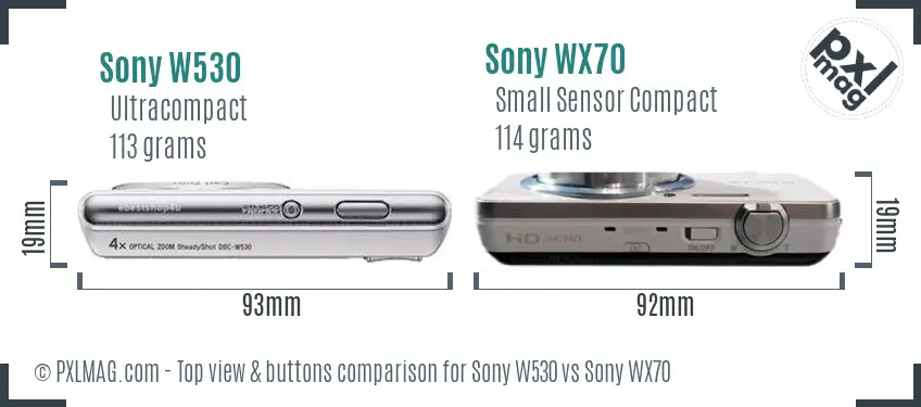 Sony W530 vs Sony WX70 top view buttons comparison
