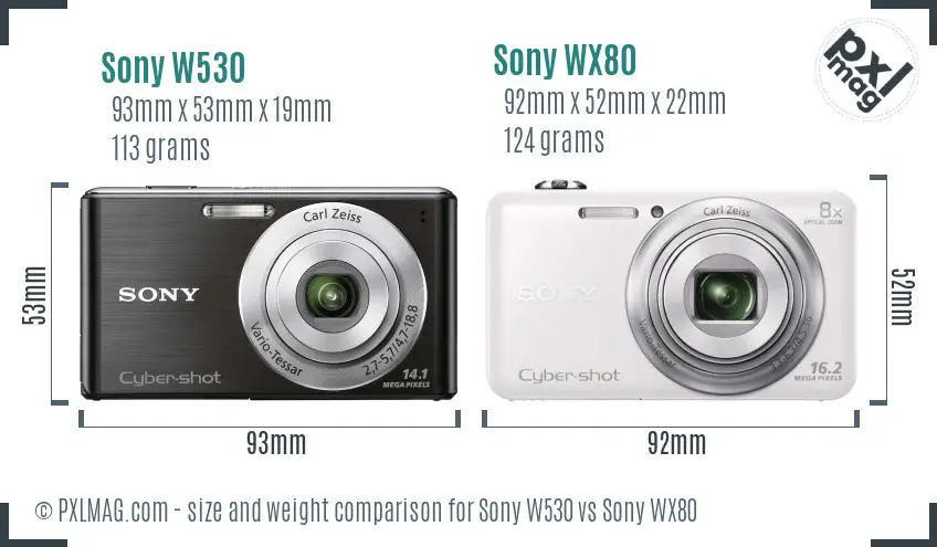 Sony W530 vs Sony WX80 size comparison