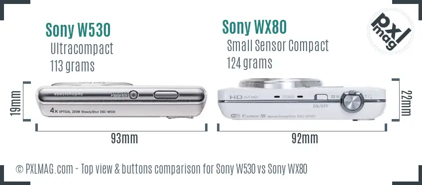 Sony W530 vs Sony WX80 top view buttons comparison