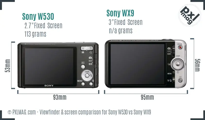 Sony W530 vs Sony WX9 Screen and Viewfinder comparison