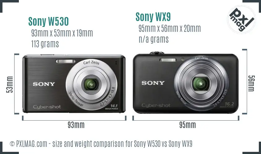 Sony W530 vs Sony WX9 size comparison