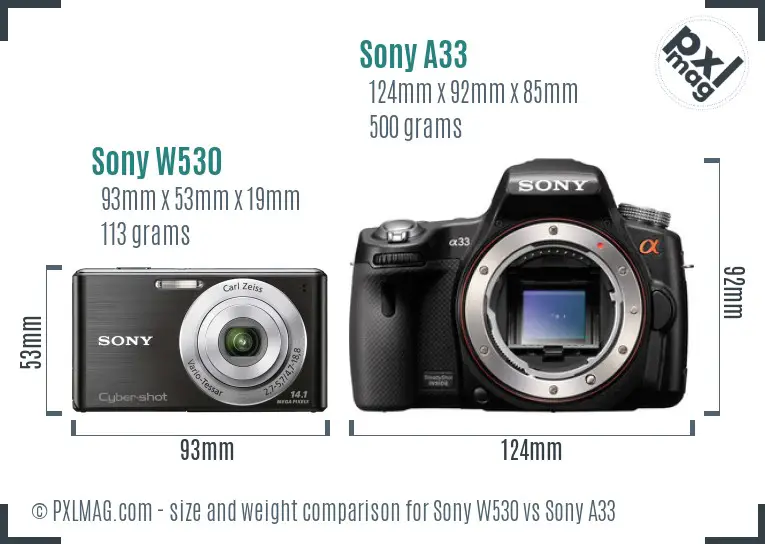 Sony W530 vs Sony A33 size comparison
