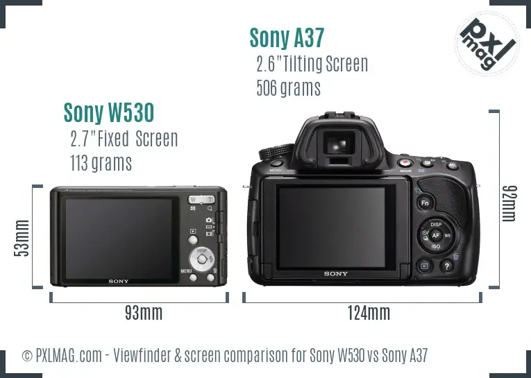 Sony W530 vs Sony A37 Screen and Viewfinder comparison