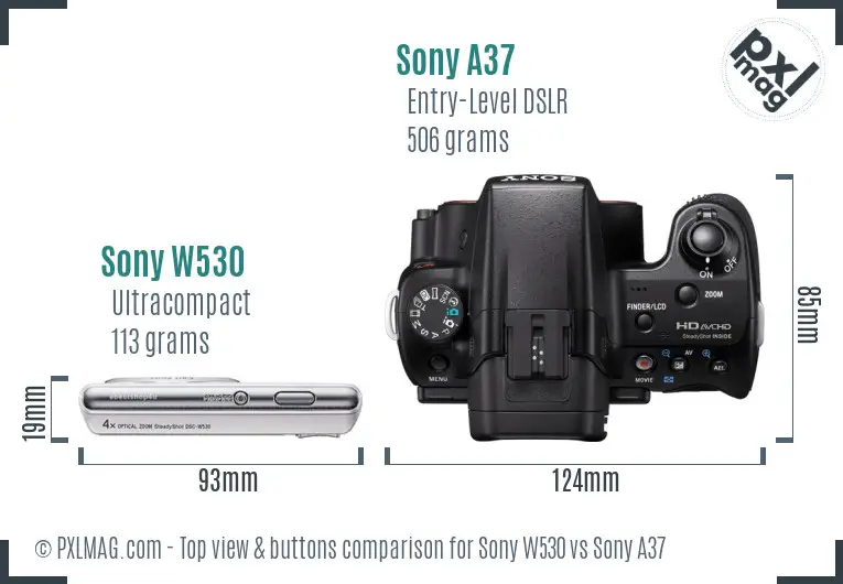 Sony W530 vs Sony A37 top view buttons comparison