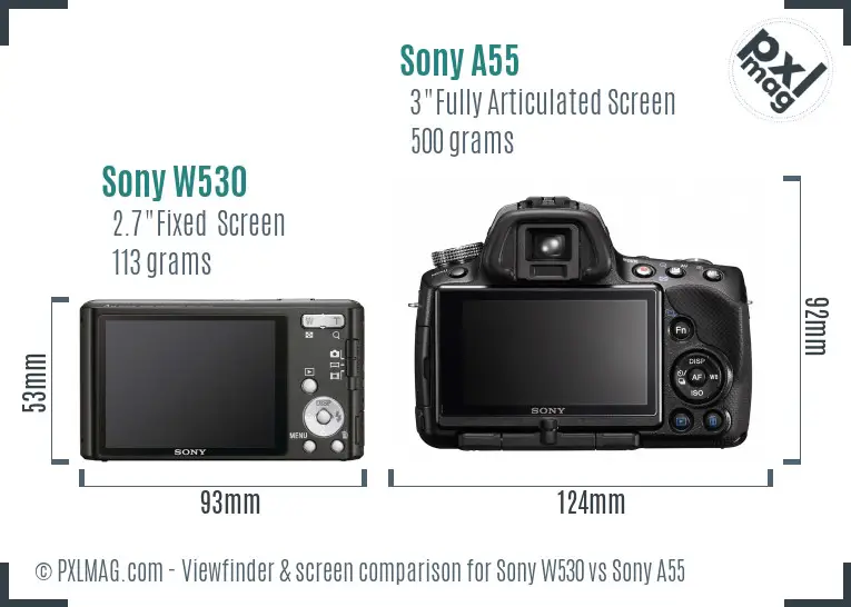 Sony W530 vs Sony A55 Screen and Viewfinder comparison