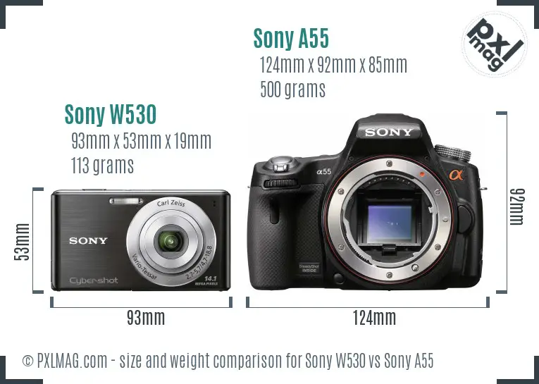 Sony W530 vs Sony A55 size comparison