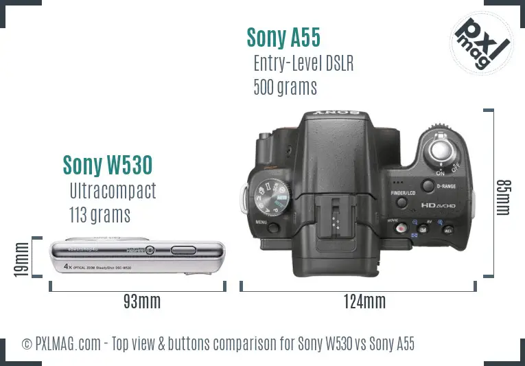 Sony W530 vs Sony A55 top view buttons comparison