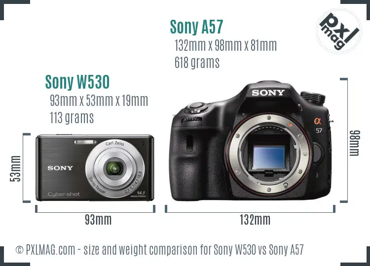 Sony W530 vs Sony A57 size comparison