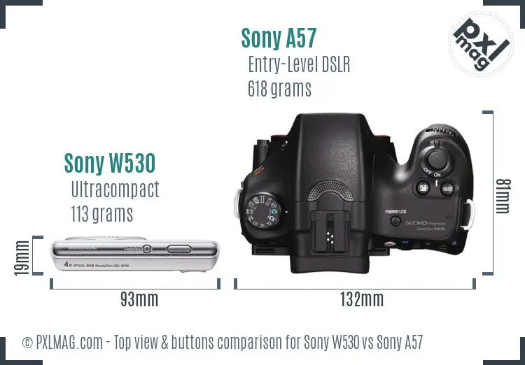 Sony W530 vs Sony A57 top view buttons comparison