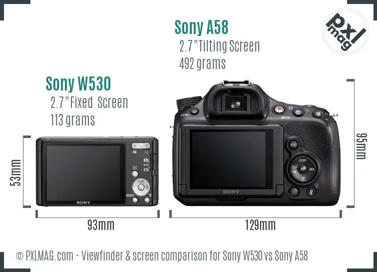 Sony W530 vs Sony A58 Screen and Viewfinder comparison