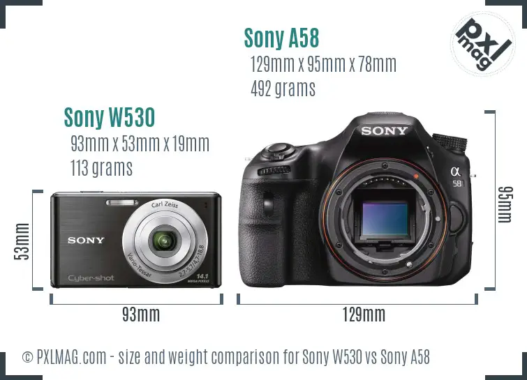 Sony W530 vs Sony A58 size comparison