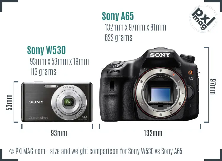 Sony W530 vs Sony A65 size comparison