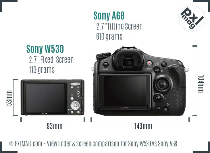 Sony W530 vs Sony A68 Screen and Viewfinder comparison