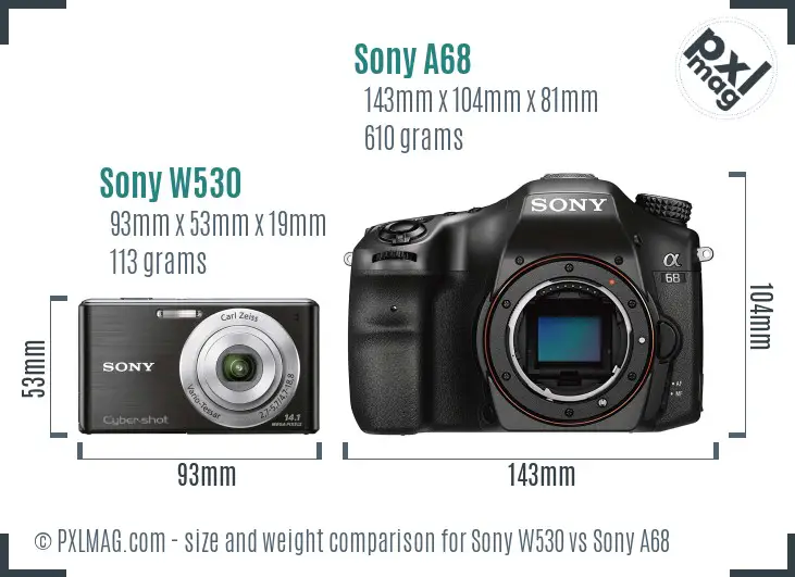 Sony W530 vs Sony A68 size comparison