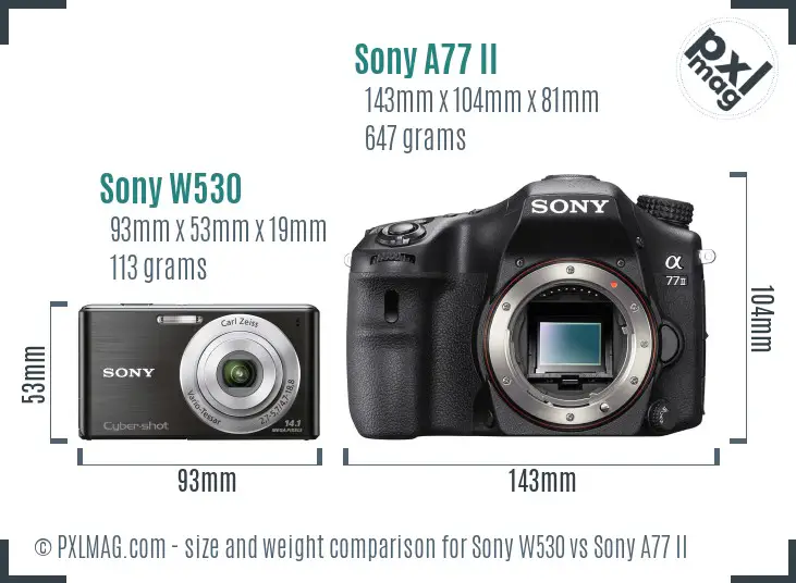 Sony W530 vs Sony A77 II size comparison