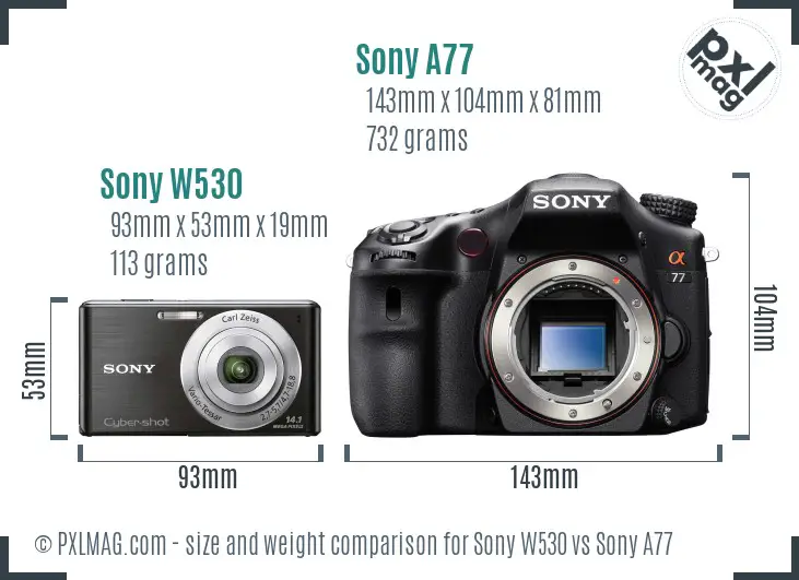 Sony W530 vs Sony A77 size comparison