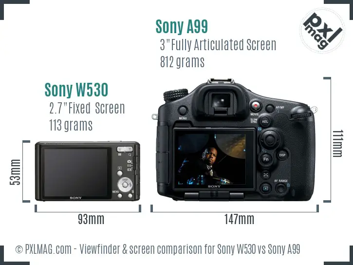 Sony W530 vs Sony A99 Screen and Viewfinder comparison