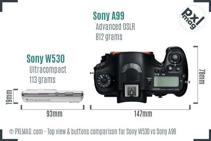 Sony W530 vs Sony A99 top view buttons comparison