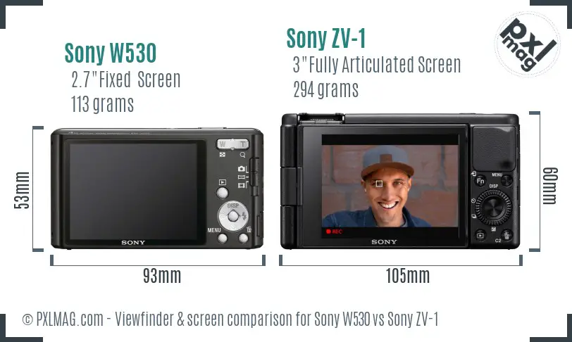Sony W530 vs Sony ZV-1 Screen and Viewfinder comparison