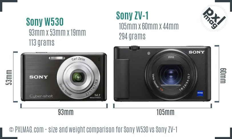 Sony W530 vs Sony ZV-1 size comparison