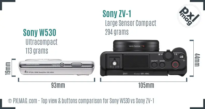 Sony W530 vs Sony ZV-1 top view buttons comparison