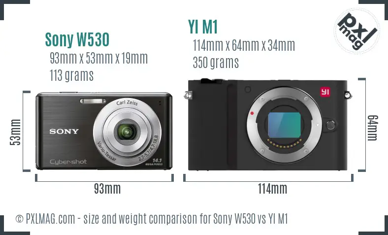 Sony W530 vs YI M1 size comparison