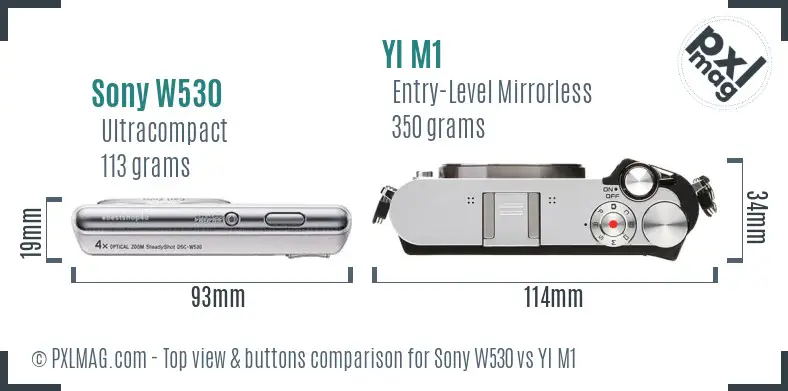 Sony W530 vs YI M1 top view buttons comparison