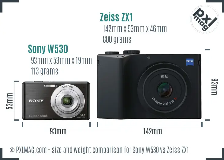 Sony W530 vs Zeiss ZX1 size comparison