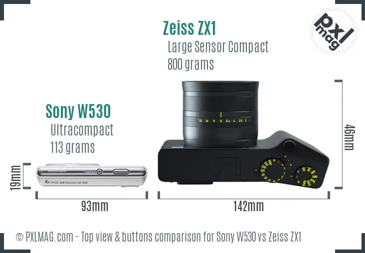 Sony W530 vs Zeiss ZX1 top view buttons comparison