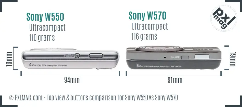 Sony W550 vs Sony W570 top view buttons comparison