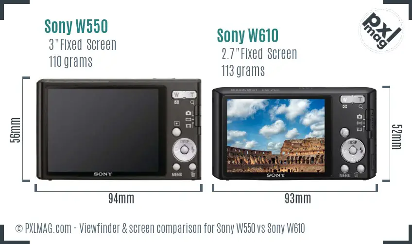 Sony W550 vs Sony W610 Screen and Viewfinder comparison