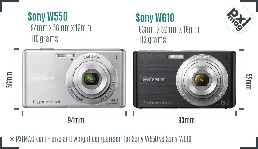 Sony W550 vs Sony W610 size comparison