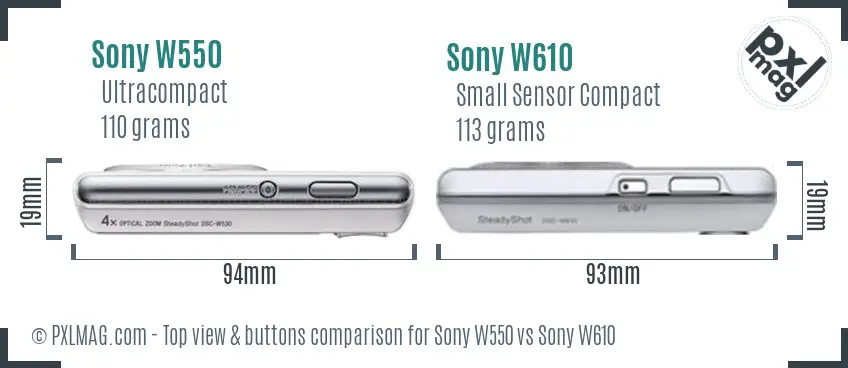 Sony W550 vs Sony W610 top view buttons comparison